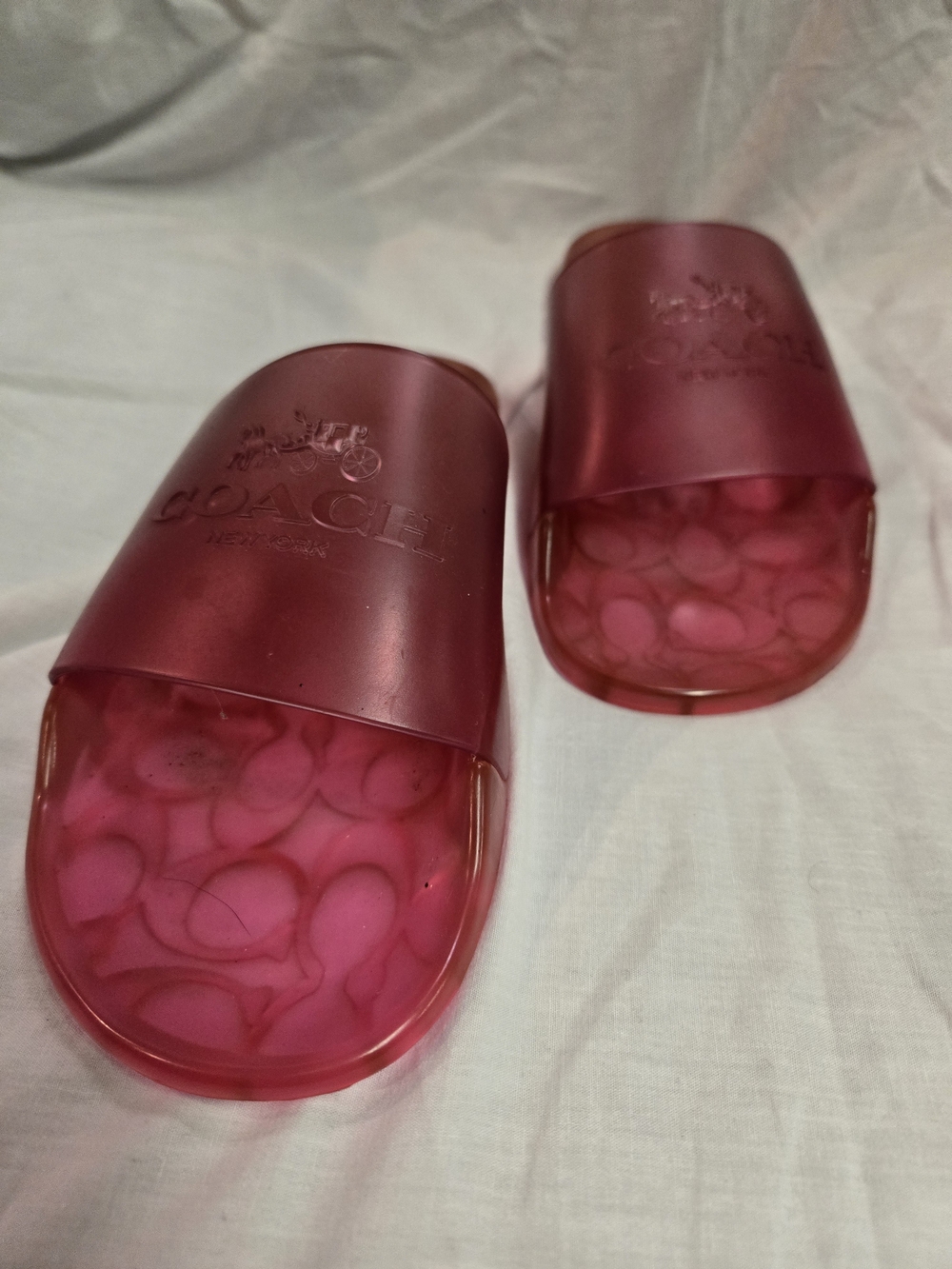 Coach Womens Pink Translucent Logo Size 8 Slide Sandals